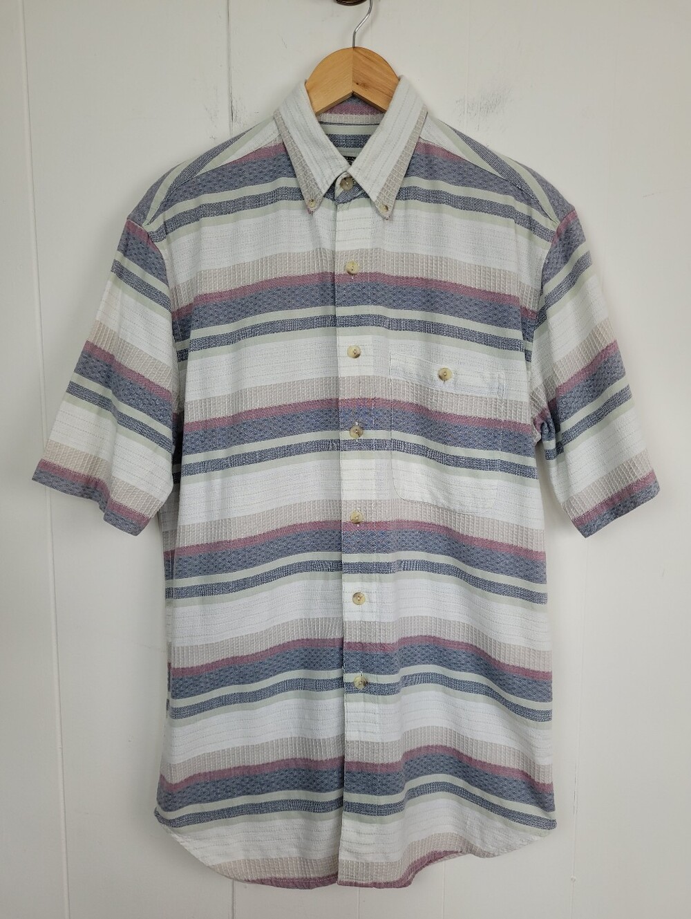 Original Higgins Medium Mens Striped Short Sleeve Button-Up Shirt